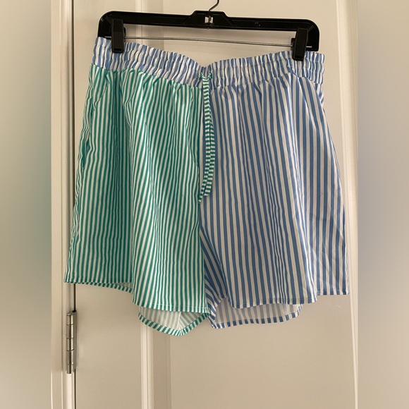 Pants - Multicolor Vertical Striped Shorts Green Blue & White W/pocket SZ XXL Drawstring